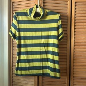 MAEVE by ANTHROPOLOGIE, mock-neck tee, cotton & modal, in greens, M. VG cond.